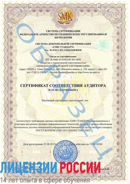 Образец сертификата соответствия аудитора №ST.RU.EXP.00006030-1 Пермь Сертификат ISO 27001